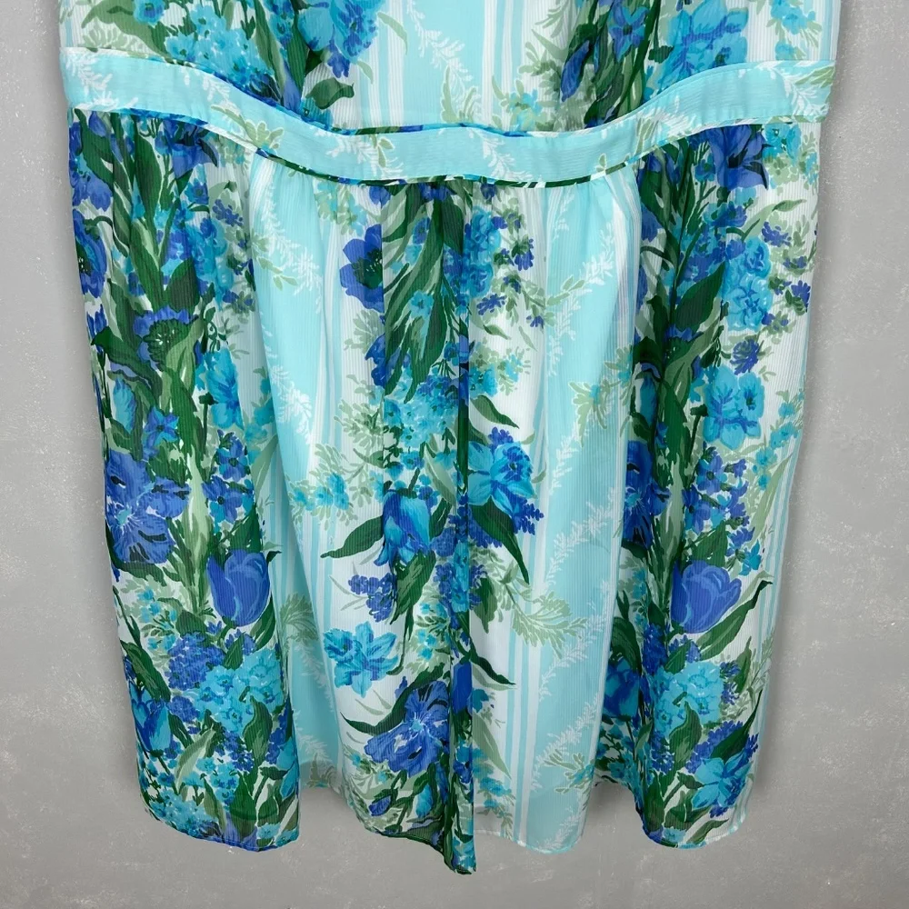 Talbots midi dress size 16W sleeveless fit & flare blue floral chiffon lined - Picture 3 of 11